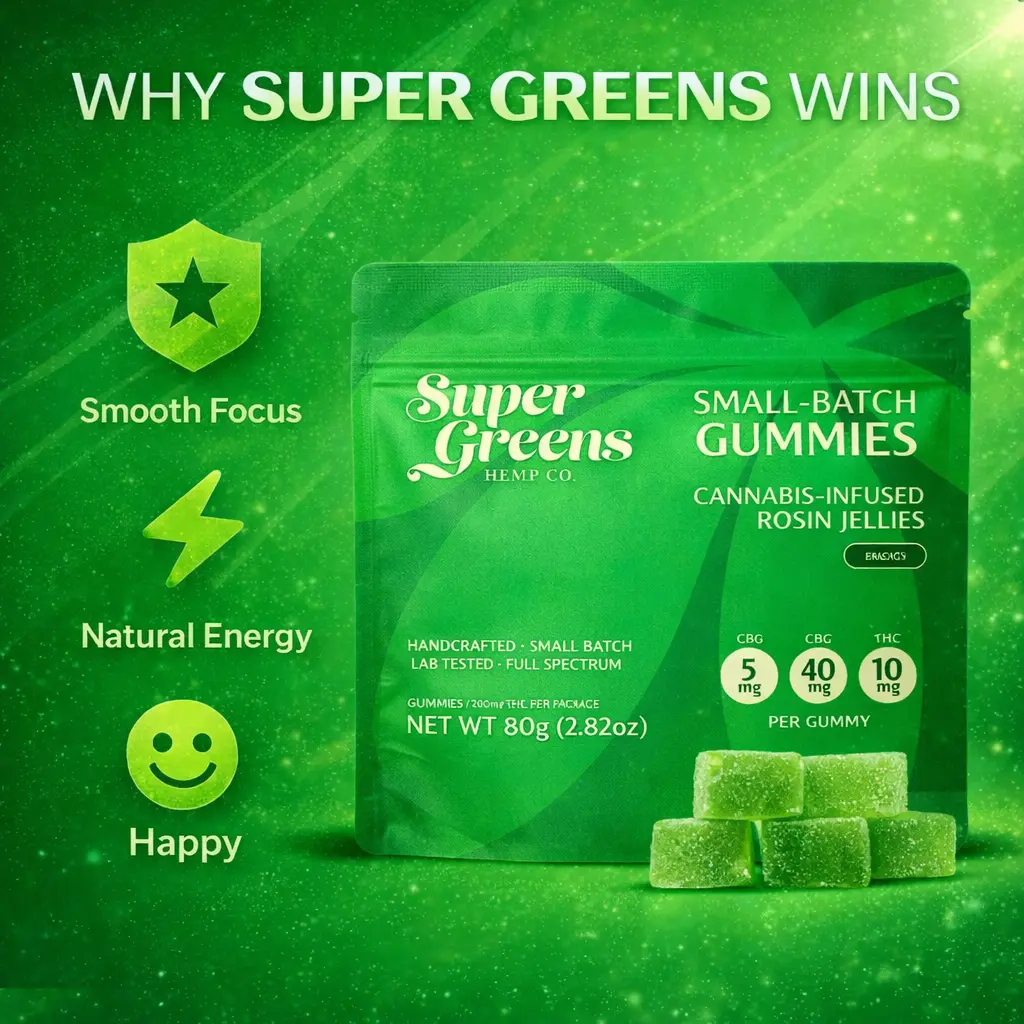 200mg Rosin Gummies (20ct) | 10mg Focus Gummies | Super Greens
