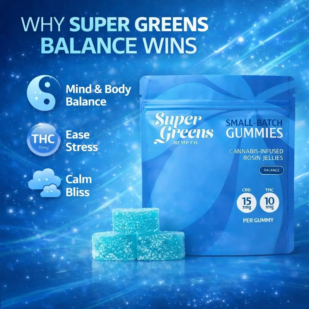 200mg Rosin Gummies (20ct) | 10mg Balance Gummies | Super Greens