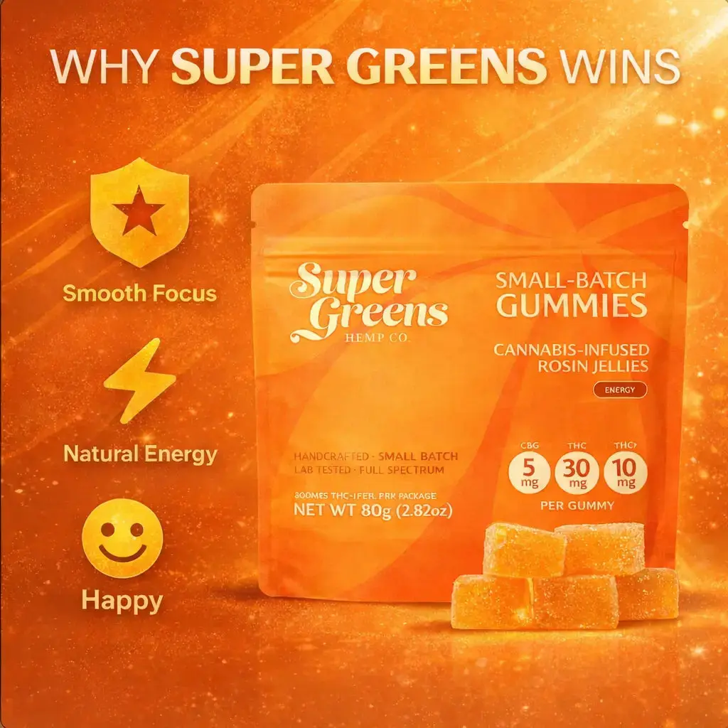 200mg Rosin Gummies (20ct) | 10mg Energy Gummies | Super Greens